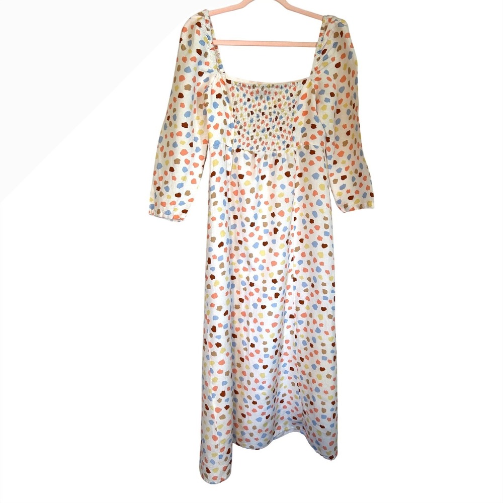 RIXO London Hattie  Linen Blend Disty Tulip Square Neck Maxi Dress  Size L US 10 - Picture 6 of 10